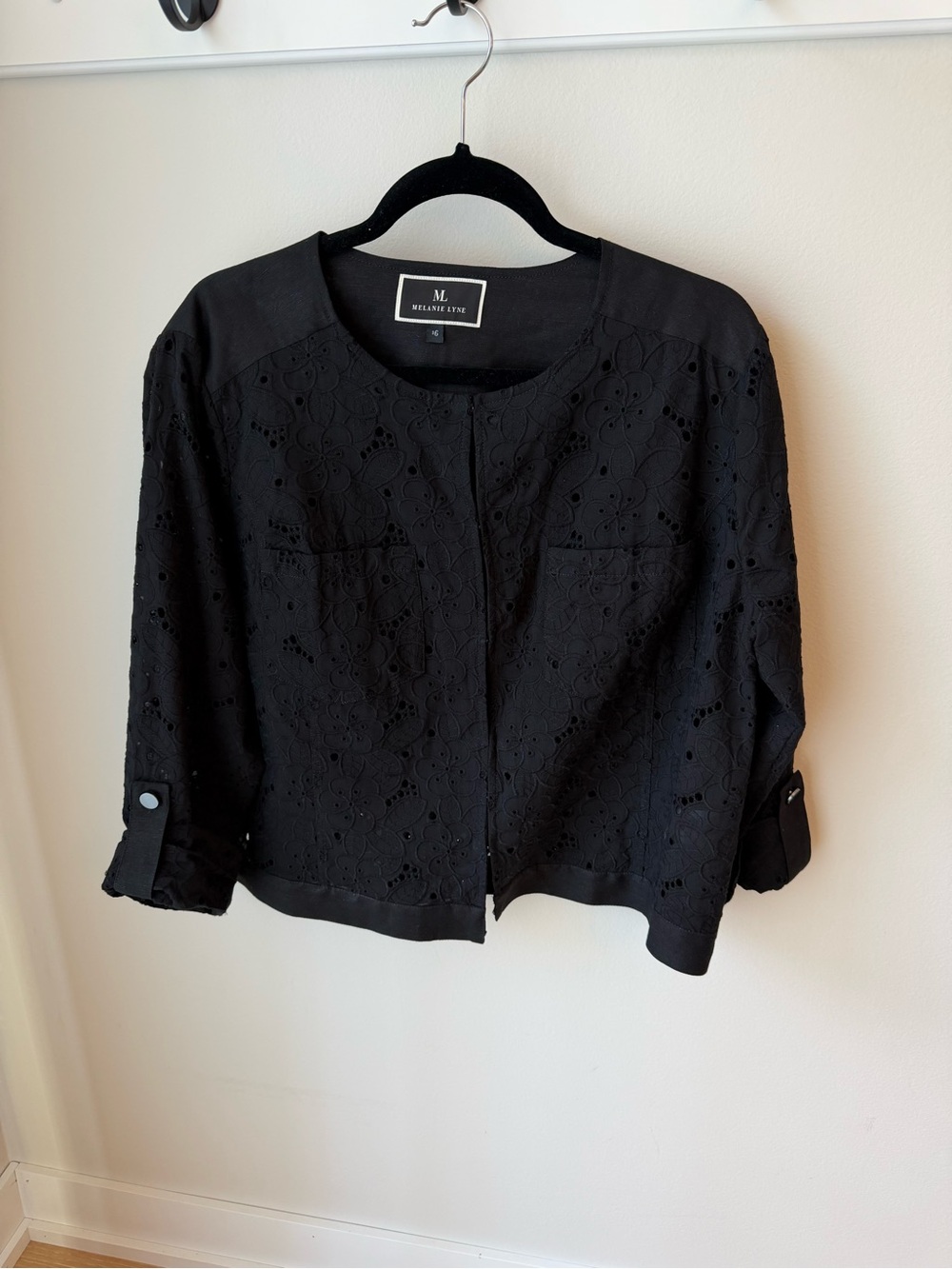 Melanie Lyne Black Eyelet Cropped Blazer